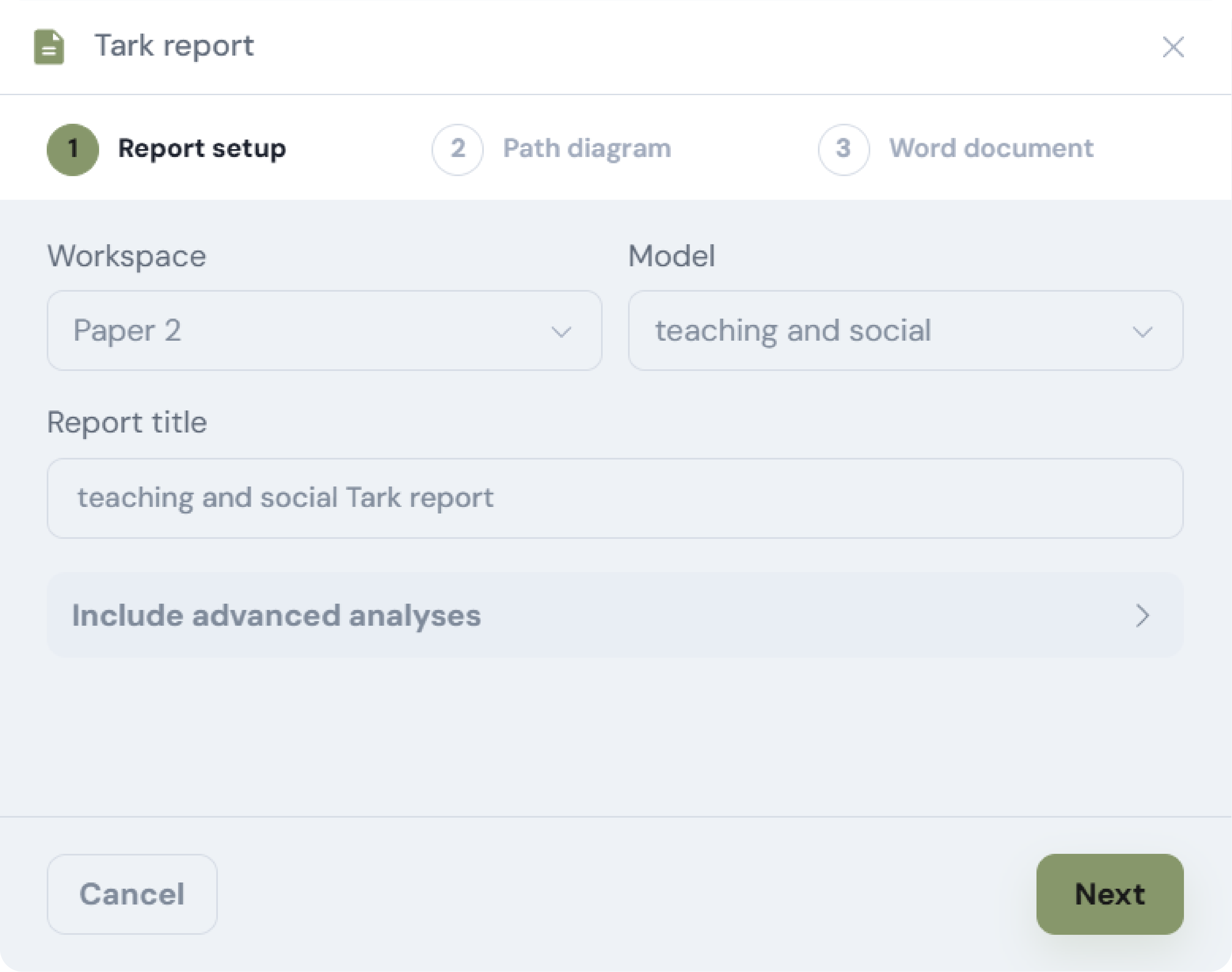 Tark Step 1 Report Setup Light